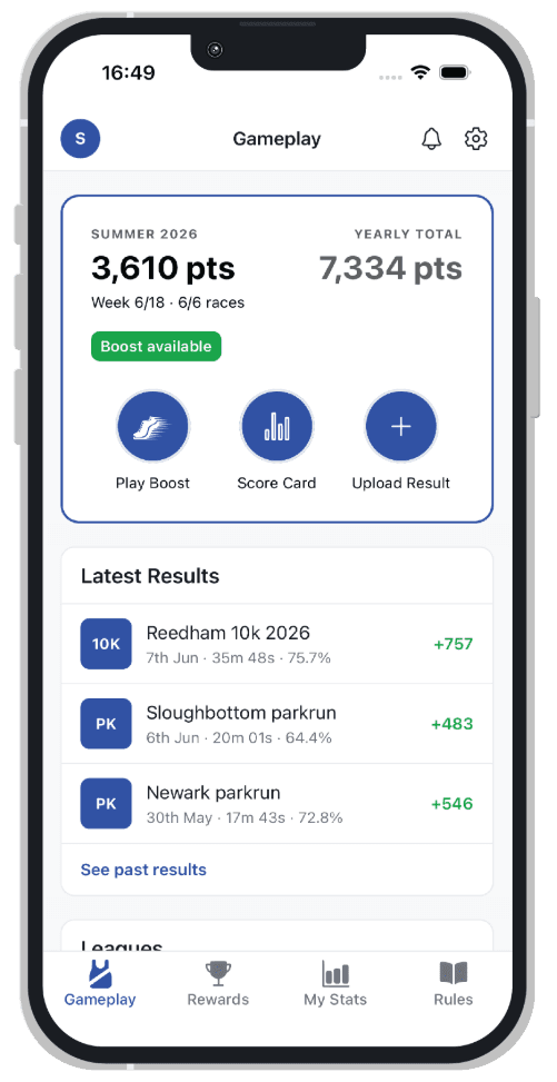 Hexathlon gameplay — race result scoring